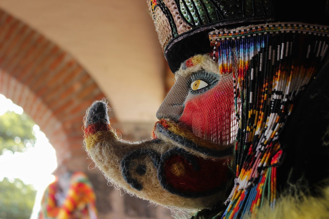 close up of vibrant traditional mask art in tepoztl n mexico highlight