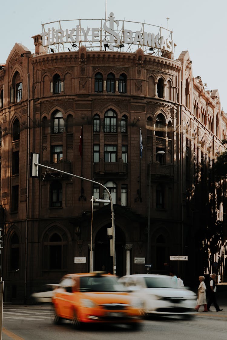 Cars On Street Near Bank