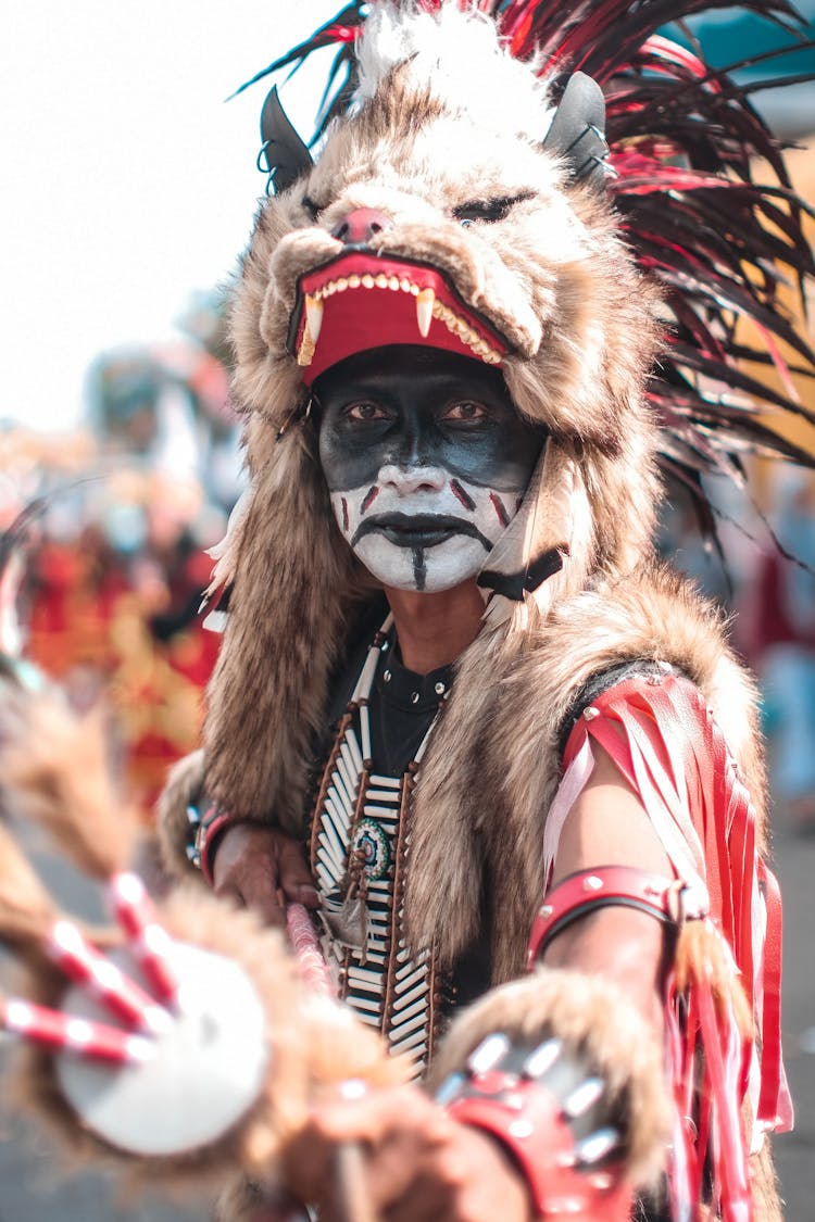 Man In Traditional Animal Costume On Festival