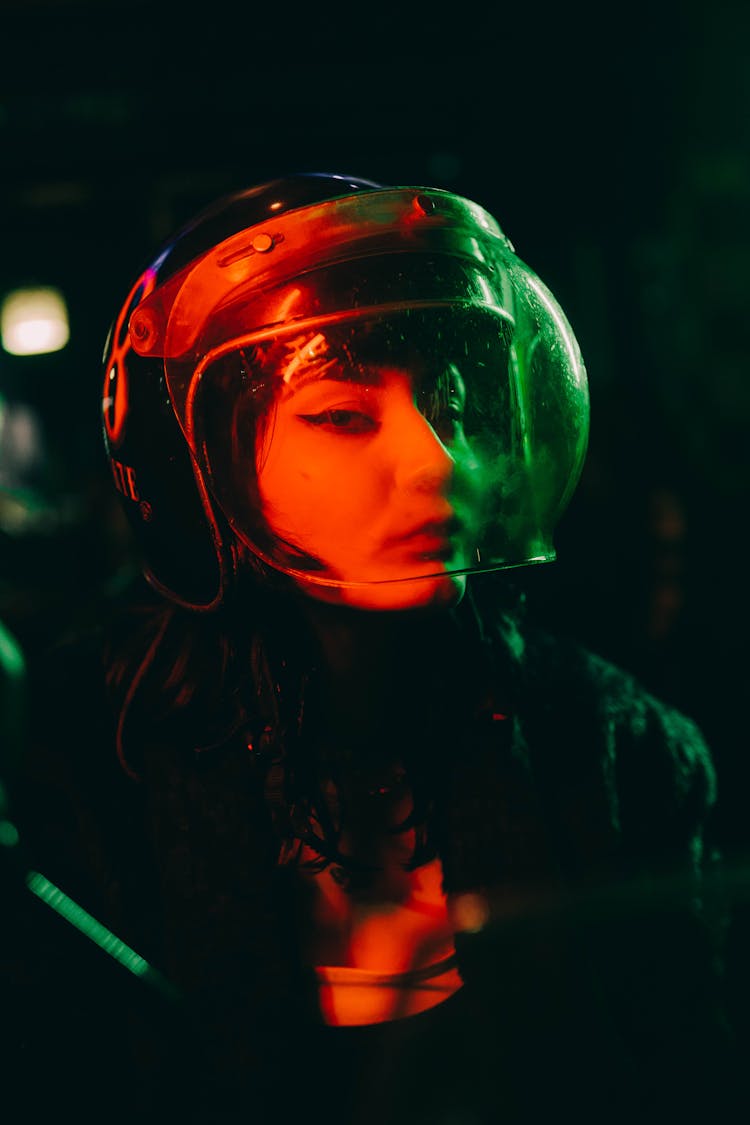 Woman In Black Jacket Wearing Helmet