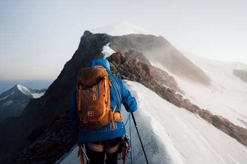 Mountaineer on Mountain Peak