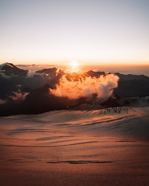 Mountains in Winter at Sunset 