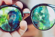 手持太阳镜，能产生自然倒影，营造出艺术模糊效果