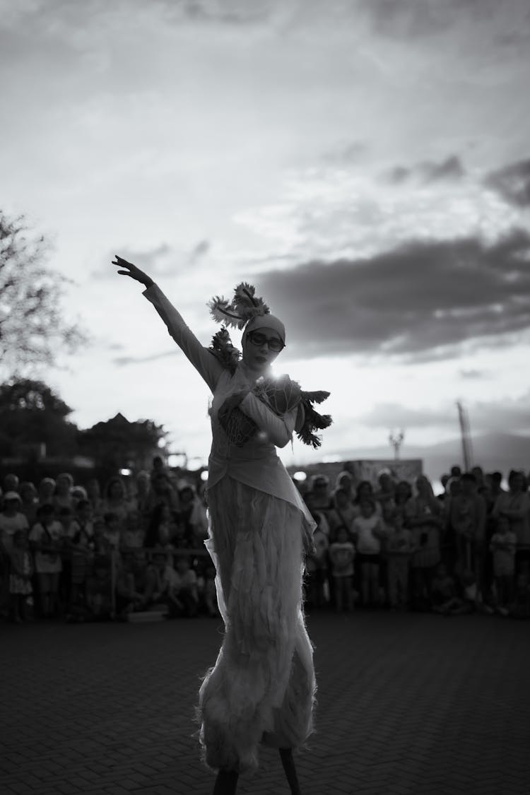 Grayscale Photo Of Woman Dancing