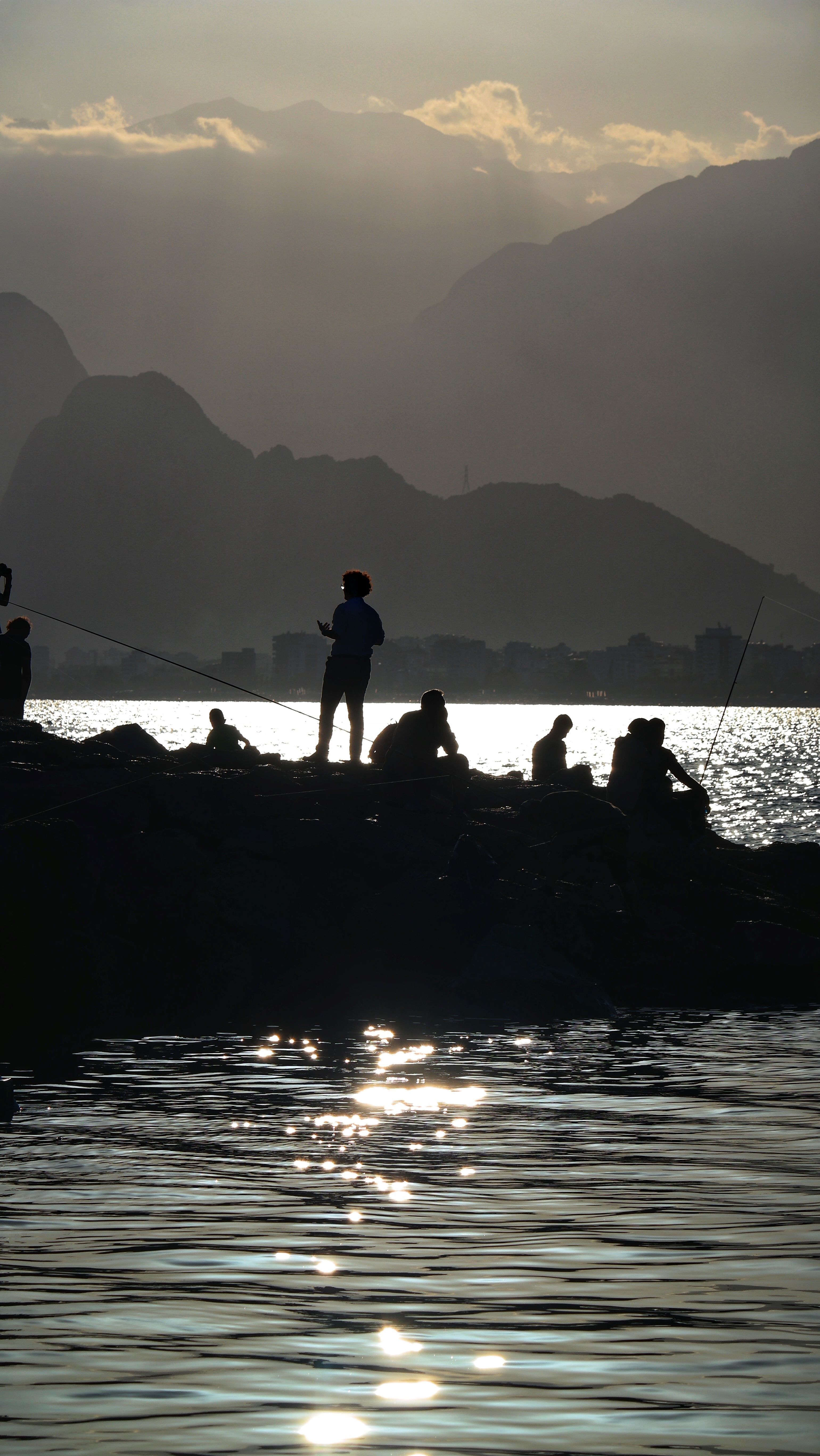 Silhouette of People Fishing on the Shore · Free Stock Photo