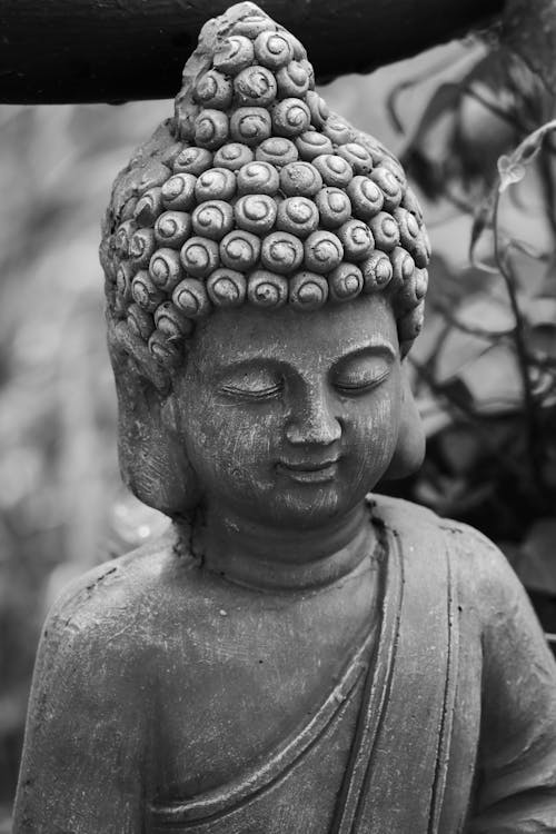 Photos gratuites de bouddha, noir et blanc, photographie en niveaux de gris