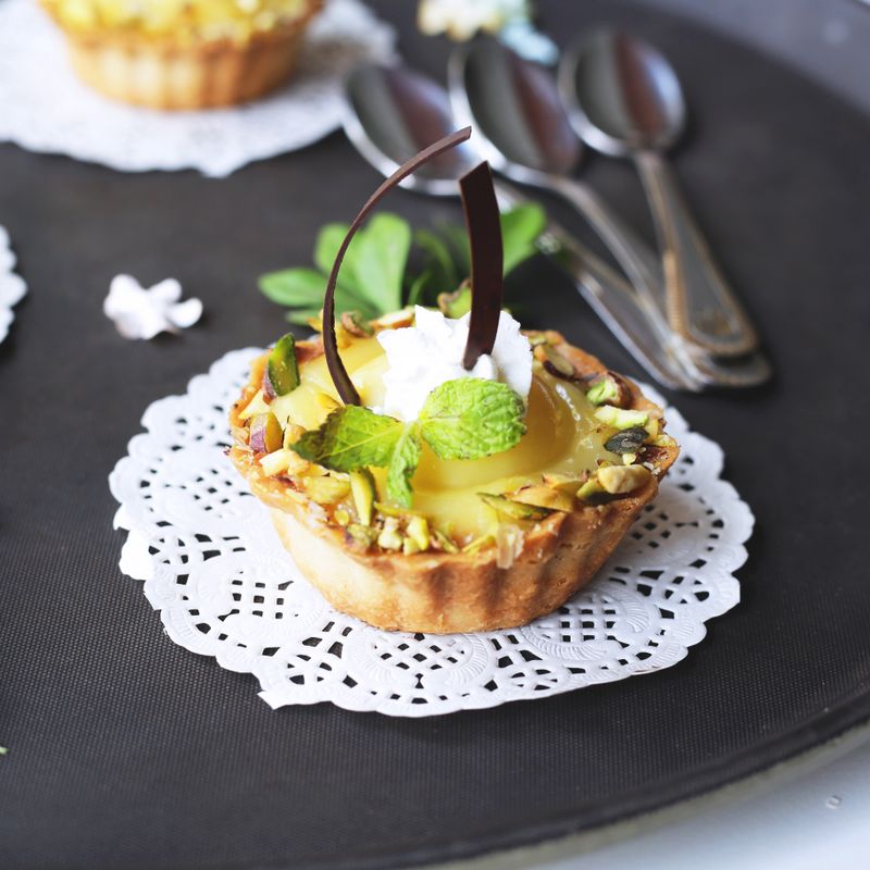 Iftar Spread Rose Water Custard Tart with Pistachio Crust
