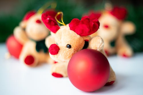 Red Christmas Ball and Reindeer Stuffed Toy