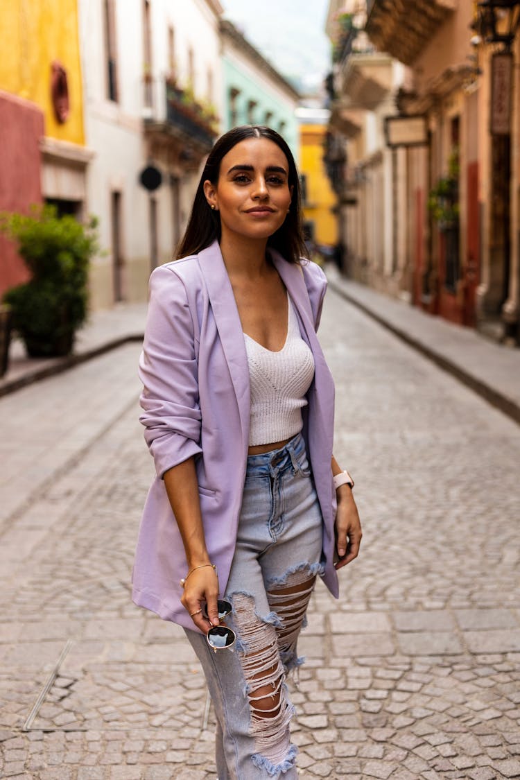 Beautiful Woman In Purple Blazer 