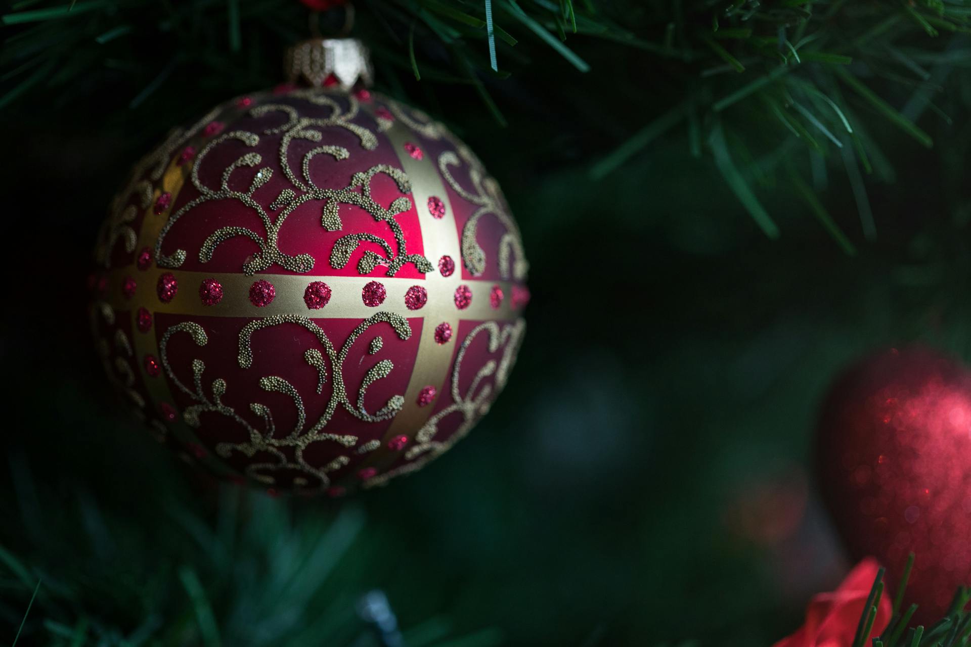 Close Up of Ball on Christmas Tree