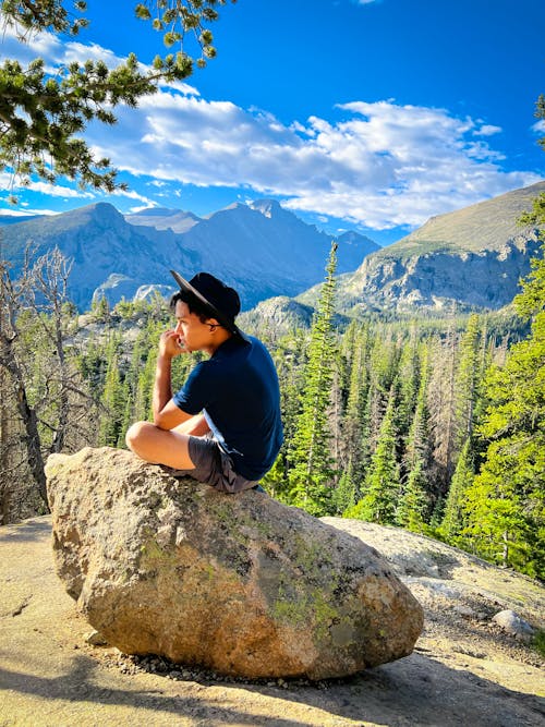 Person Sitting on Rock