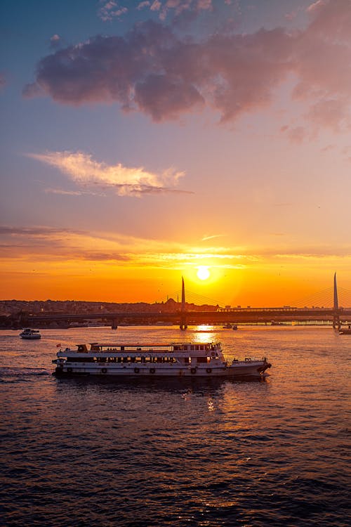 A Ferry in the Bosphorus Strait during the Golden Hour