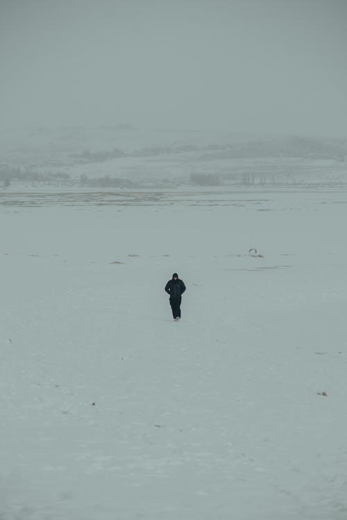 Photograph of a Person Walking on White Snow