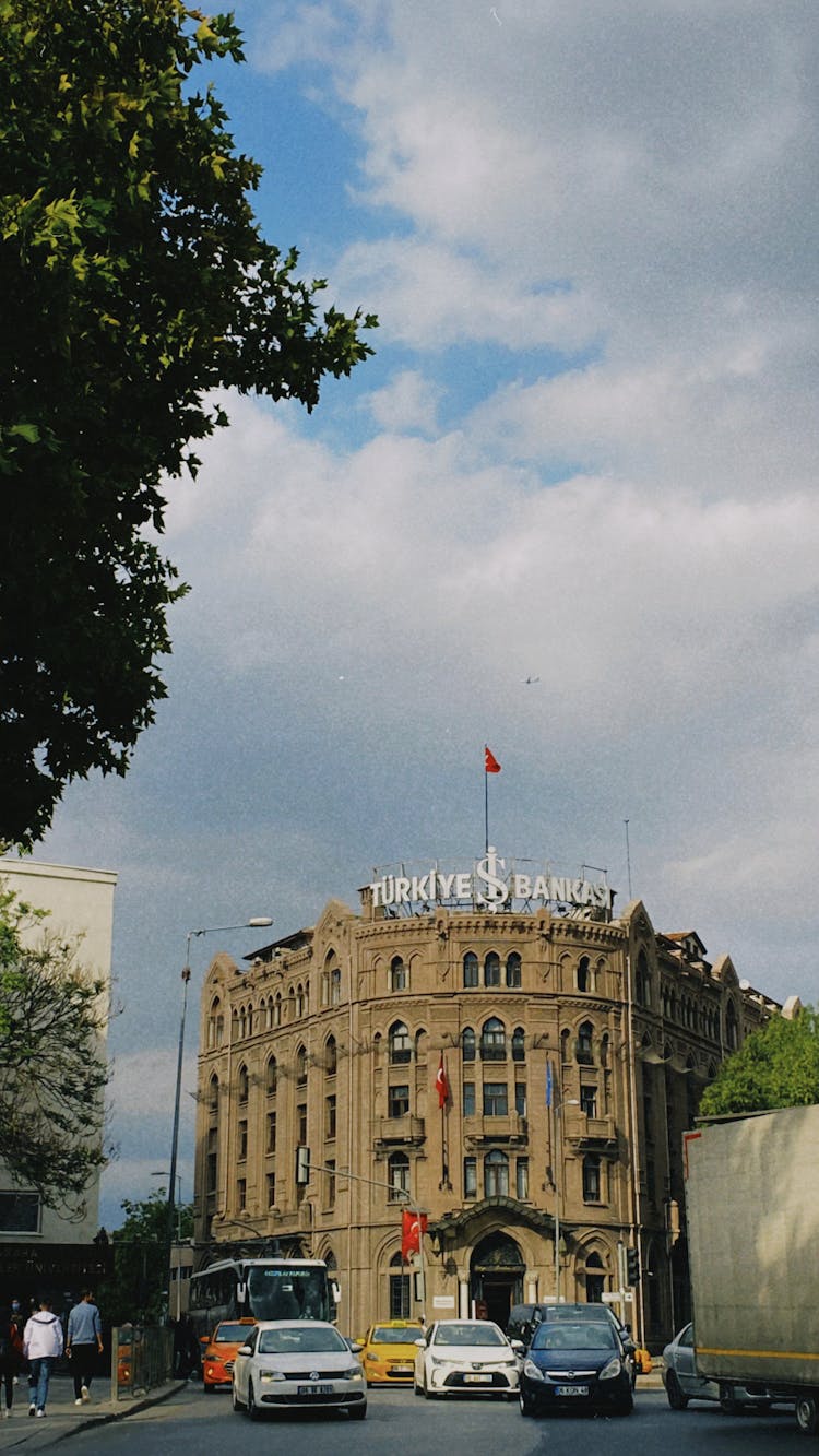 Facade Of Bank Building Seen From Street