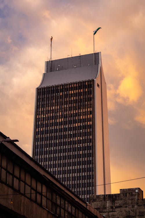 Foto profissional grátis de céu alaranjado, cidade, construção