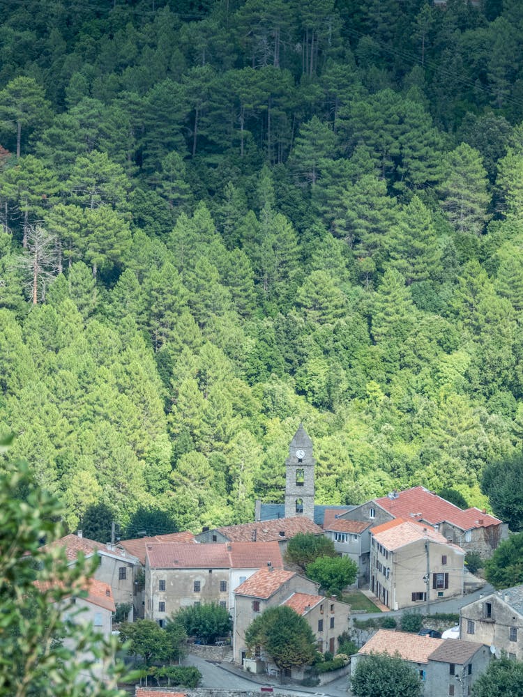 Aerial View Of A Village In A Valley 