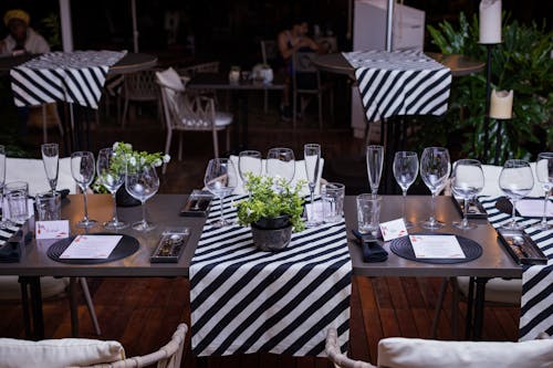 Various Wine and Champagne Glasses on Restaurant Table