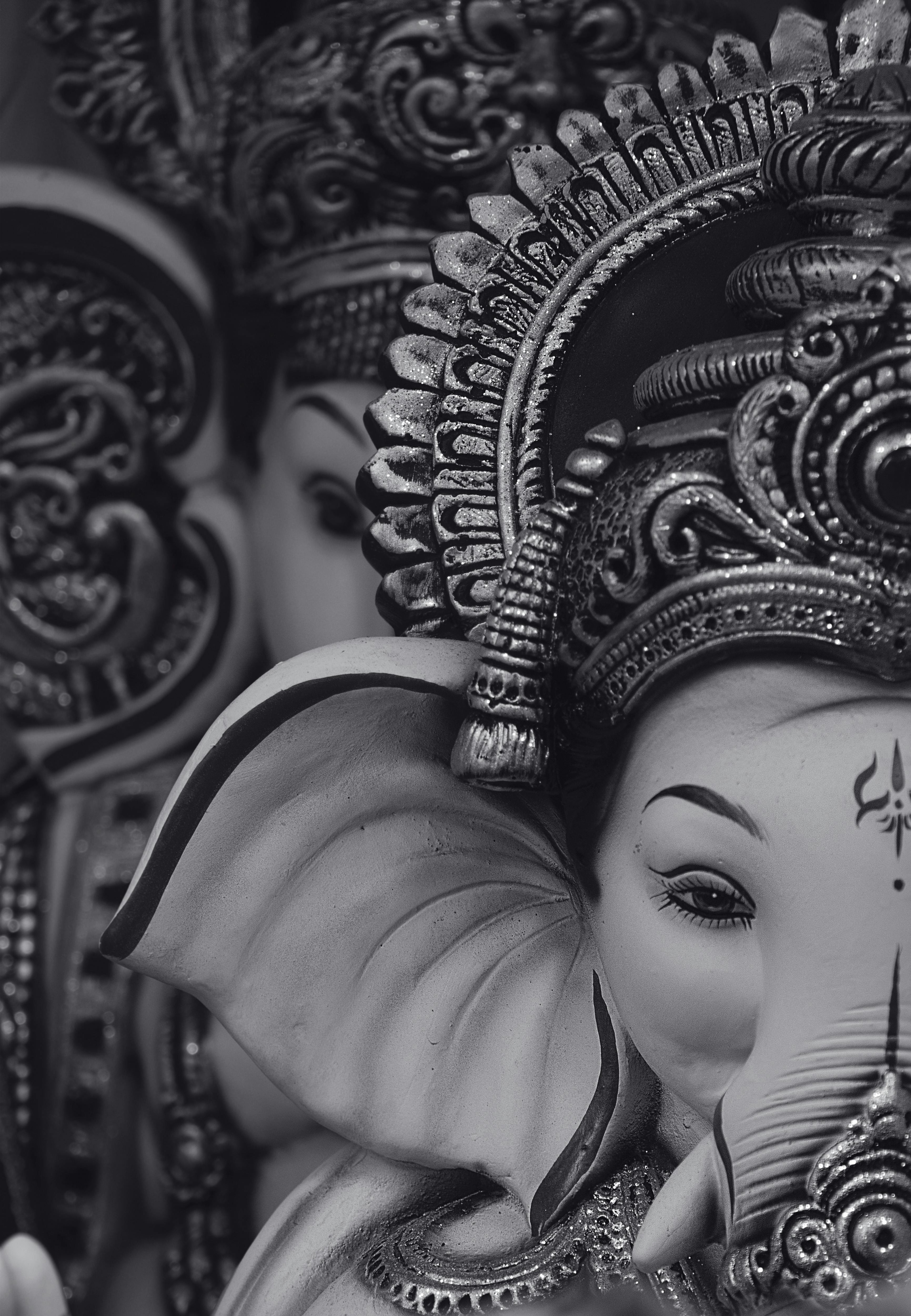 Grayscale Photo of Statue of Lord Ganesha in Close-up Shot · Free Stock  Photo
