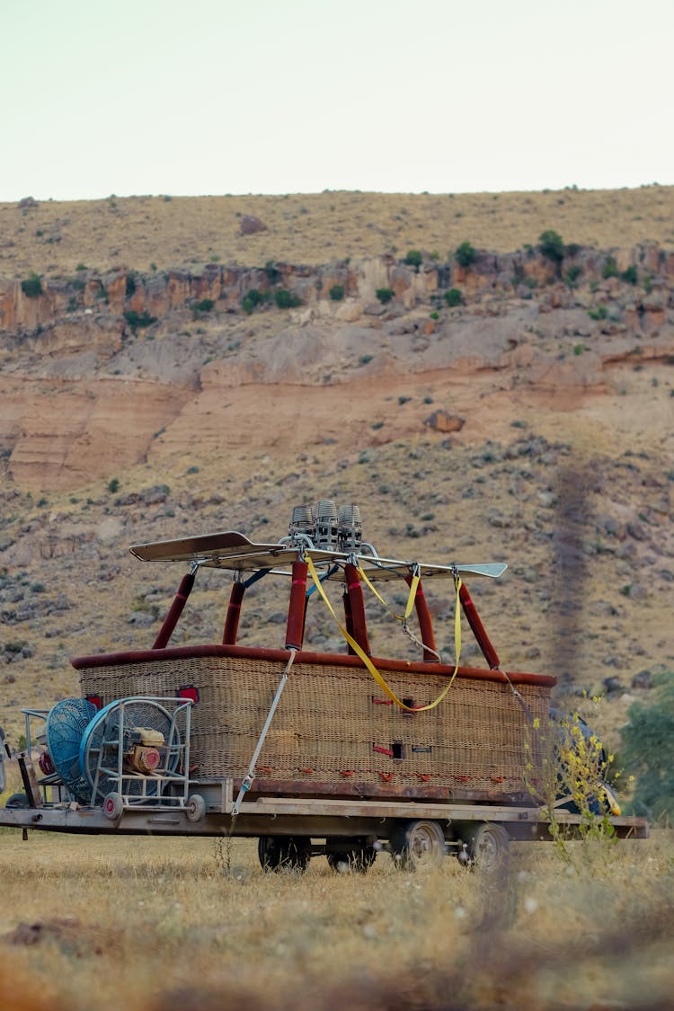 A Hot Air Balloon Basket On A Wagon