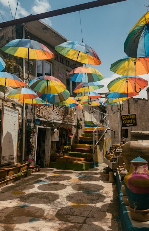 Colorful Umbrellas on a Street 