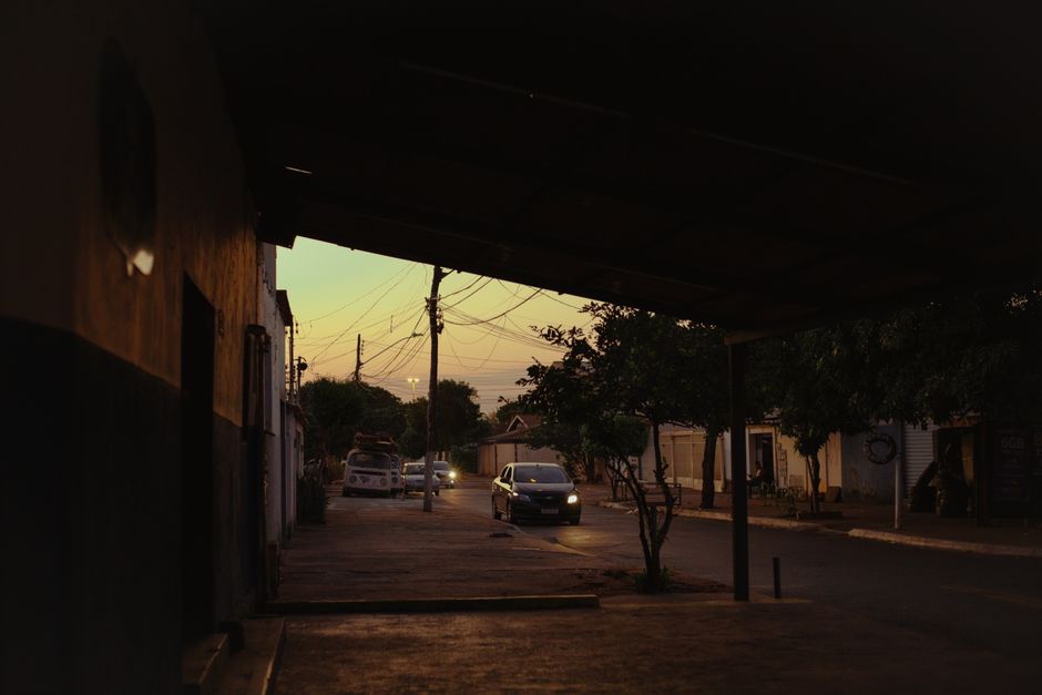 suburban street at dusk