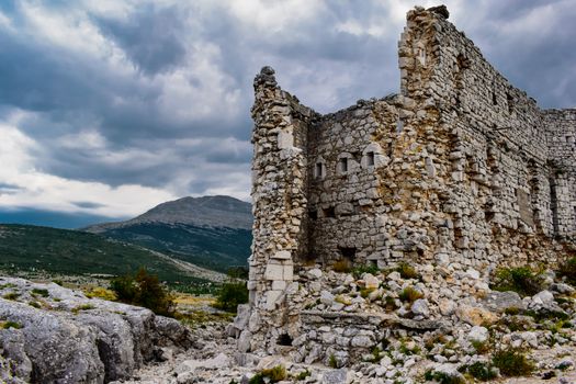 Ruins of a Castle Near Mountains