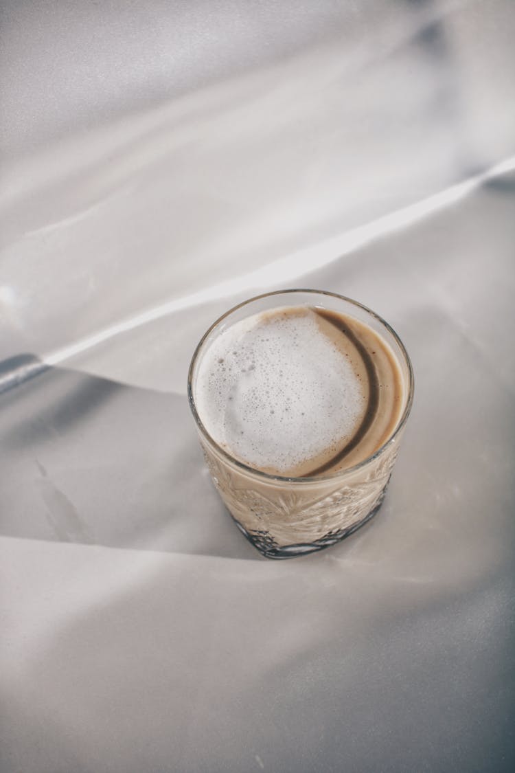 Milky Coffee In A Crystal Glass