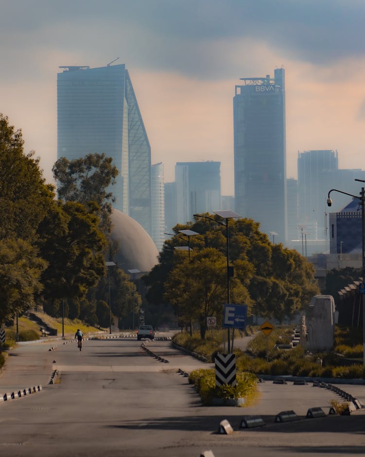 City Street And Skyscrapers Of Mexico City In The Background