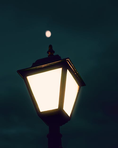 Low Angle Shot of Lighted Street Lamp 