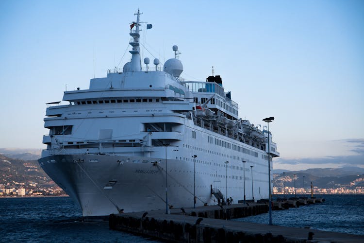 White Cruise Ship On Sea