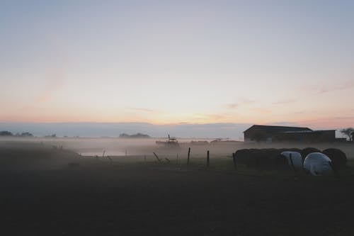 Brown Fences Near House during Blue Hour