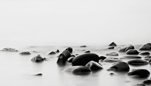 Stones in a Sea in Black and White 