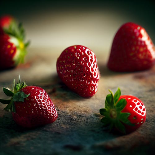 Close-Up Shot of Fresh Strawberries on Concrete Surface