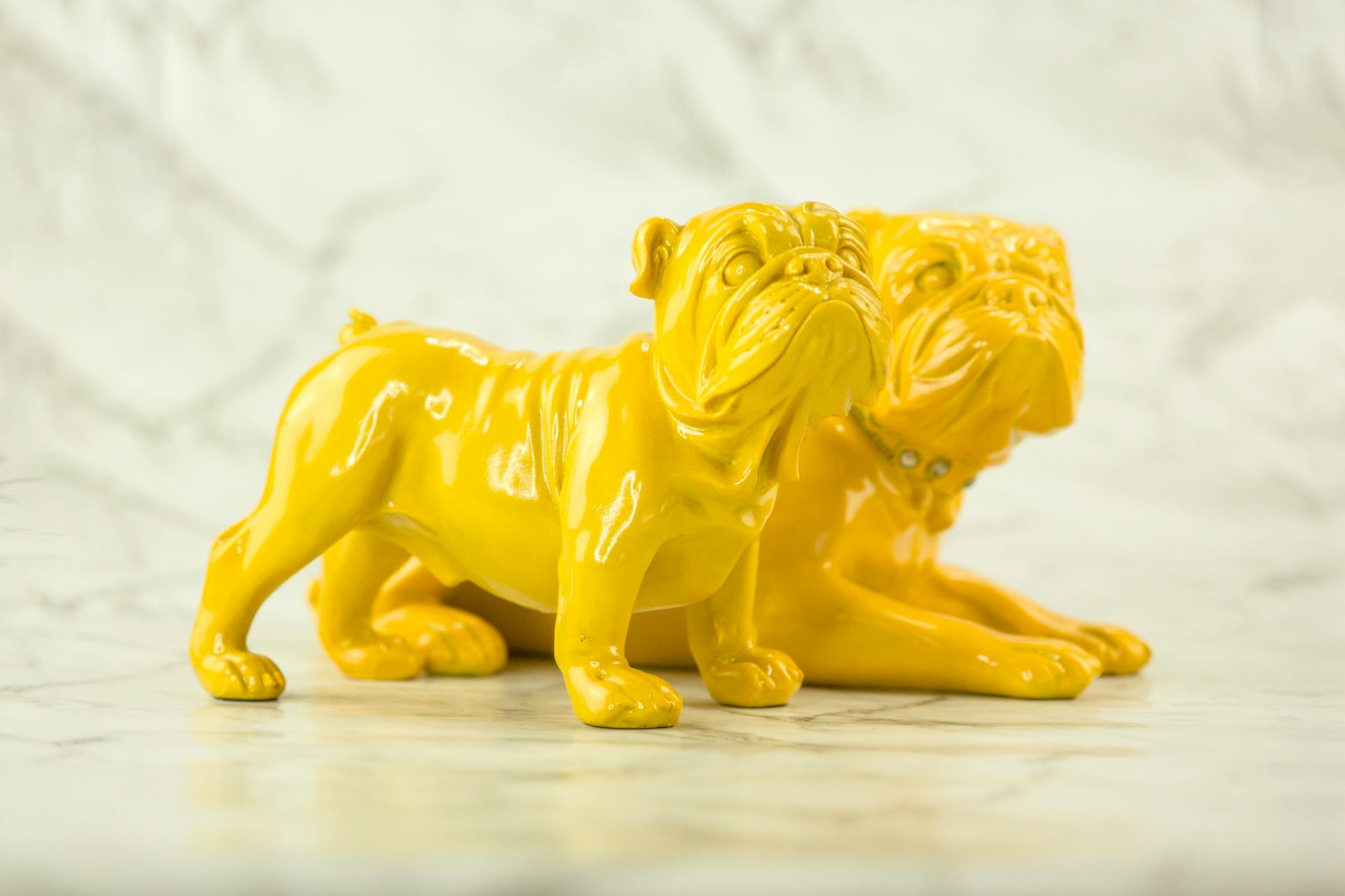 Yellow Bulldog Figurine in Close Up Shot