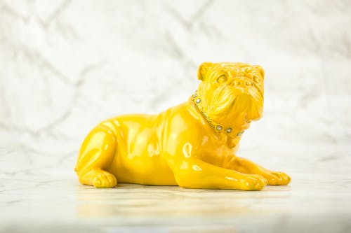 Gold Bulldog Figurine in Close Up Shot
