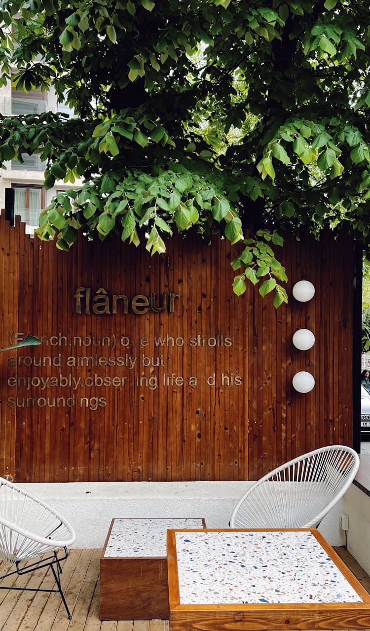 Outdoor Patio With Dictionary Definition Written On Wooden Fence