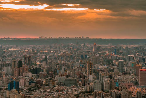 Aerial Photography of City Buildings during Sunset