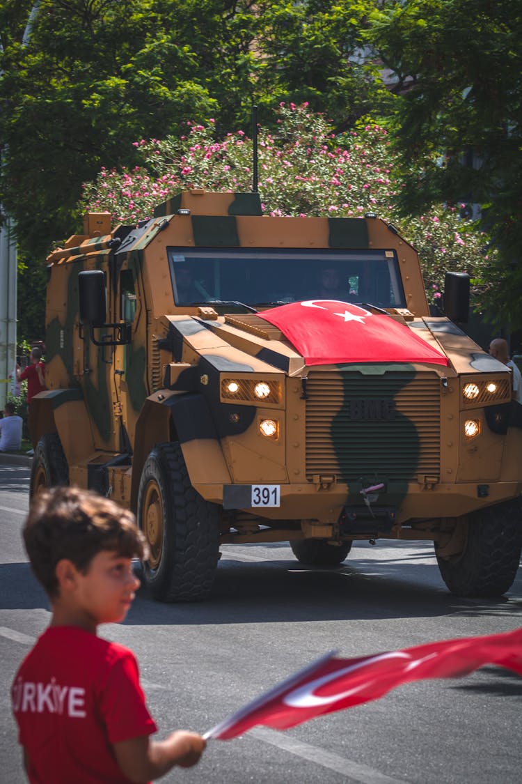 Military Vehicle With The Turkish Flag On The Bonnet