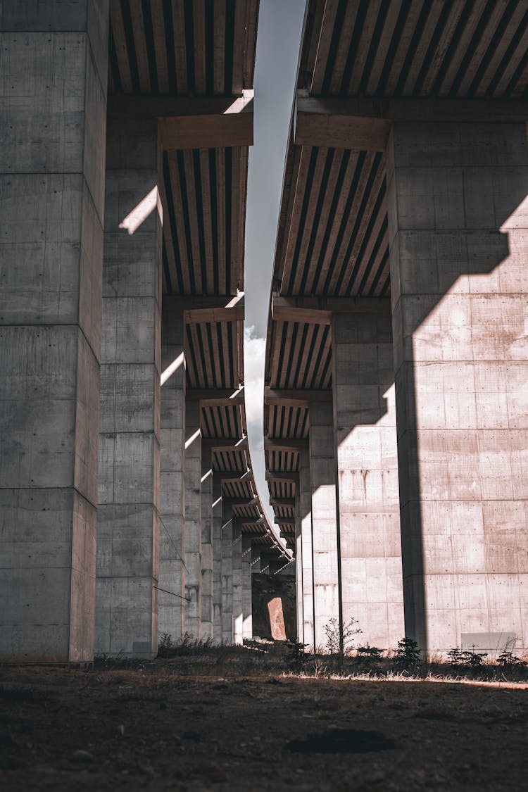 Low Angle Shot Of Gray Concrete Columns