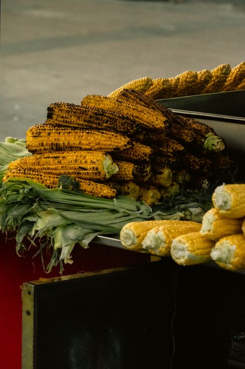 Free Grilled corn on a street vendor stall in Istanbul, showcasing a vibrant local food scene. Stock Photo
