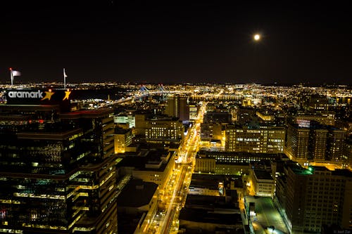 Aerial Photography of City Buildings during Nighttime