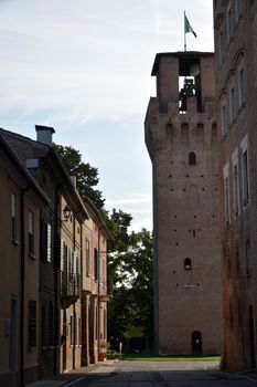 Historic Torre di Revere in Lombardia, Italy, standing tall against the sky.