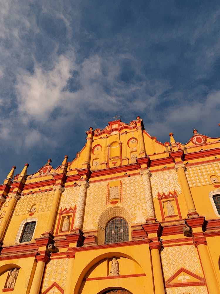 Facade Of Cathedral Of San Cristobal De Las Casas In Mexico