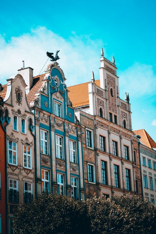 Free Charming Gothic architecture in Gdańsk's historic district with colorful facades. Stock Photo