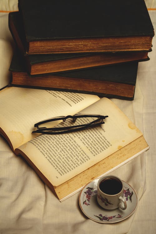 Black and Brown Books on White Textile