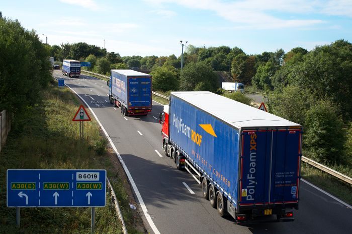 Cargo trucks moving on the road