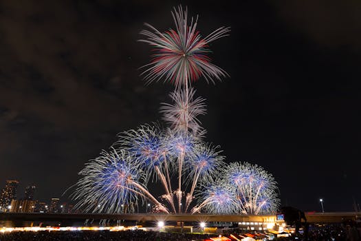 A breathtaking fireworks show illuminates the night sky over a city, showcasing vibrant colors against a dark backdrop.