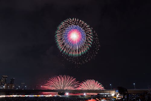 Firework Display over the City at Night 