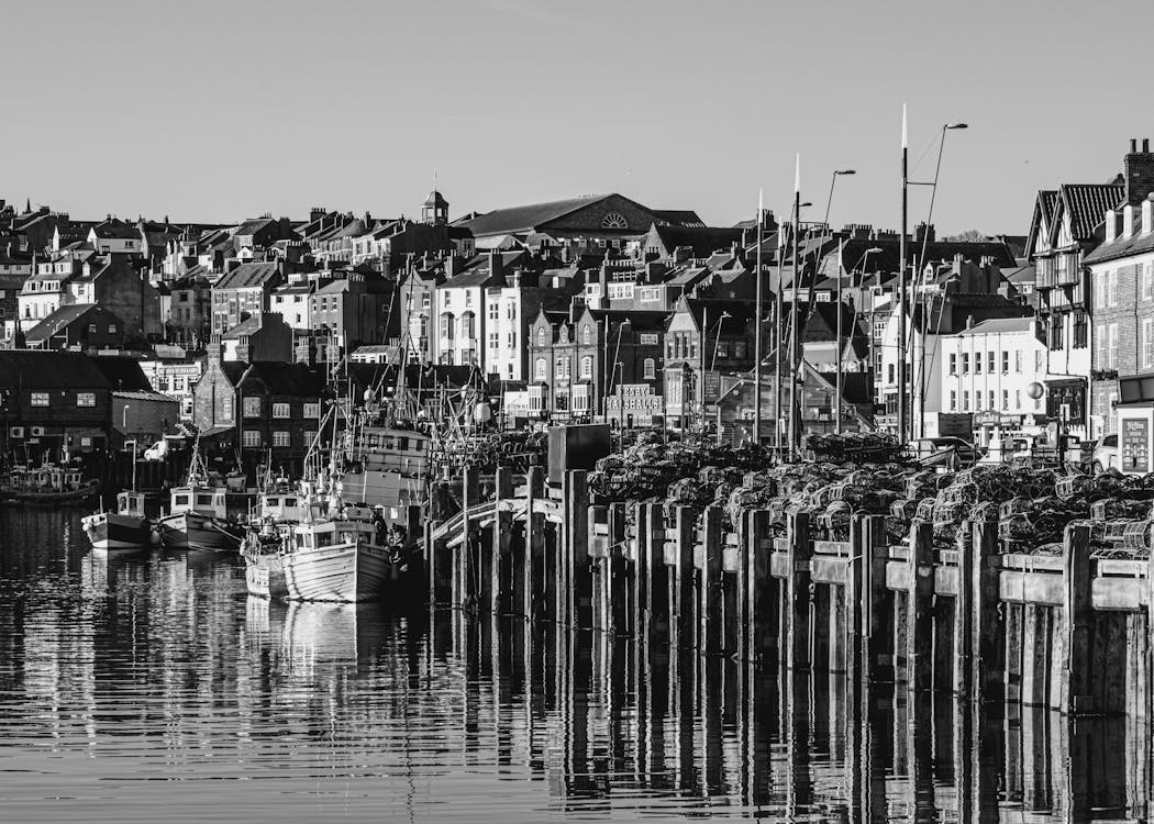 Grayscale Photo of Scarborough, North Yorkshire · Free Stock Photo
