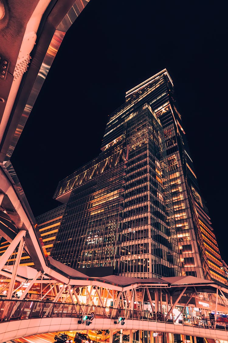 Illuminated Building Near The Bridge